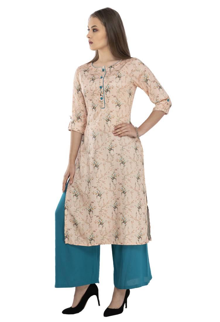 Women orange Printed viscose kurti