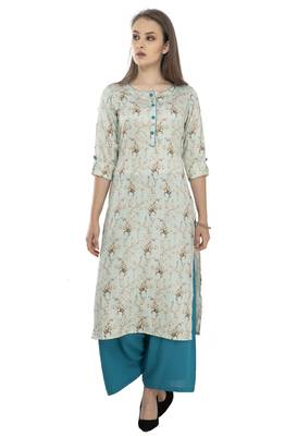 Women green printed viscose kurti 1