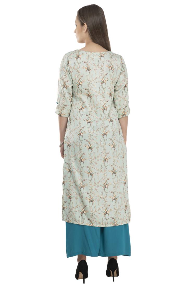 Women green printed viscose kurti