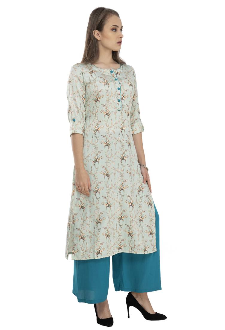 Women green printed viscose kurti