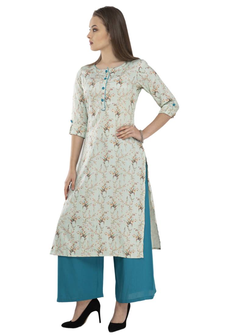 Women green printed viscose kurti