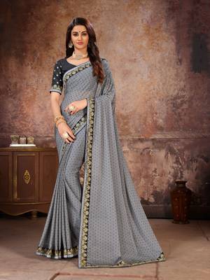 Grey Georgette Saree With Blouse Piece 1