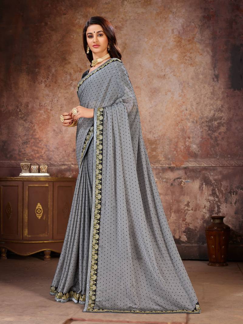 Grey Georgette Saree With Blouse Piece