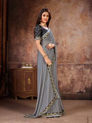 Grey Georgette Saree With Blouse Piece 3