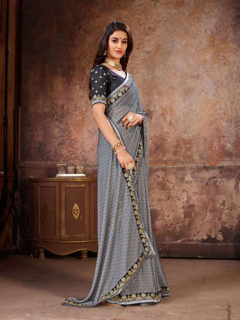 Grey Georgette Saree With Blouse Piece