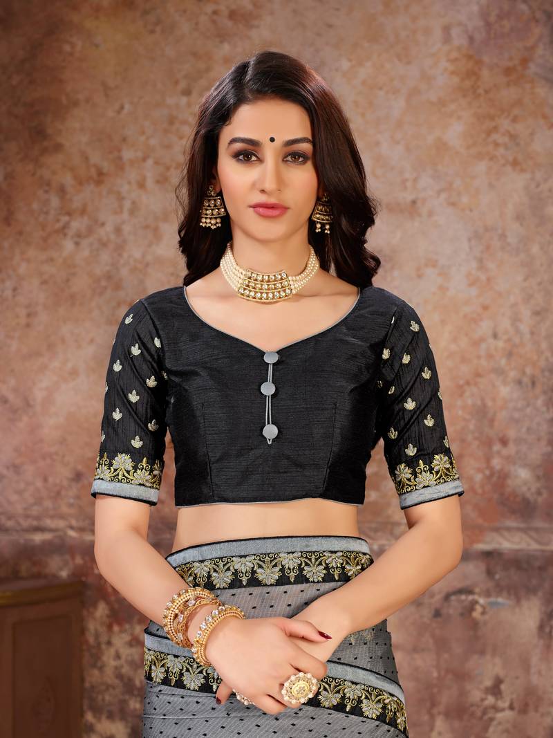 Grey Georgette Saree With Blouse Piece