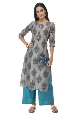 Women grey printed art silk kurti 1