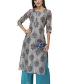 Women grey printed art silk kurti
