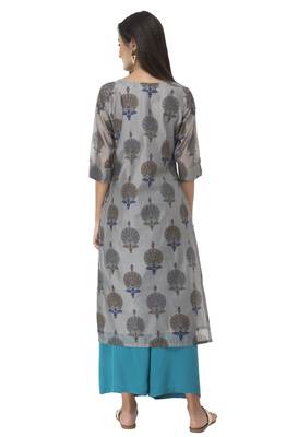 Women grey printed art silk kurti 2