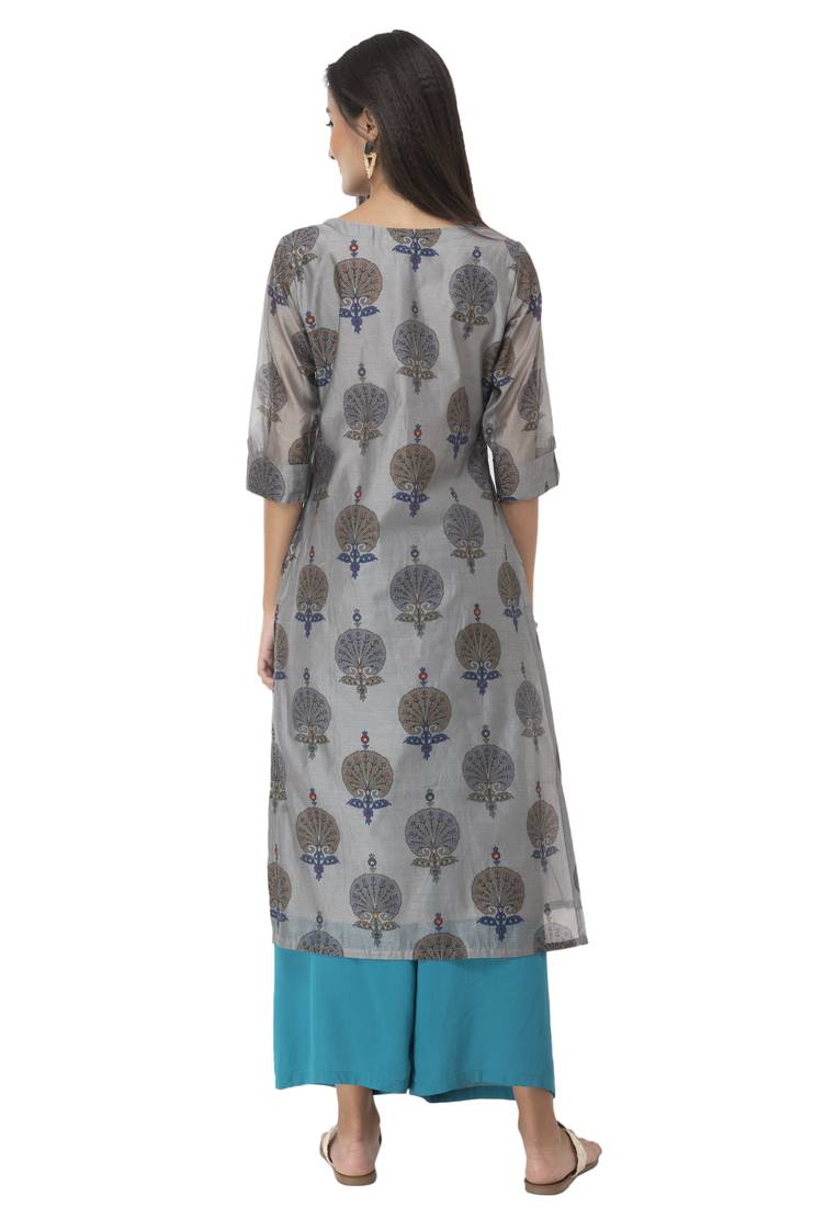 Women grey printed art silk kurti