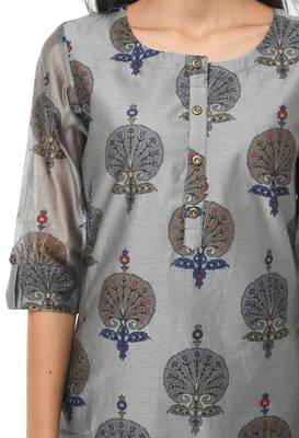 Women grey printed art silk kurti 4