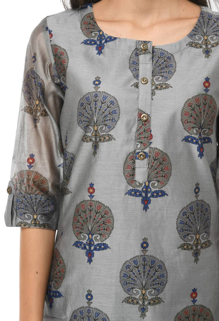 Women grey printed art silk kurti