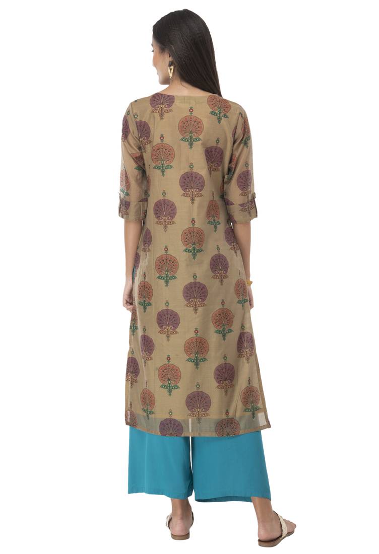 Women multicolor printed art silk kurti