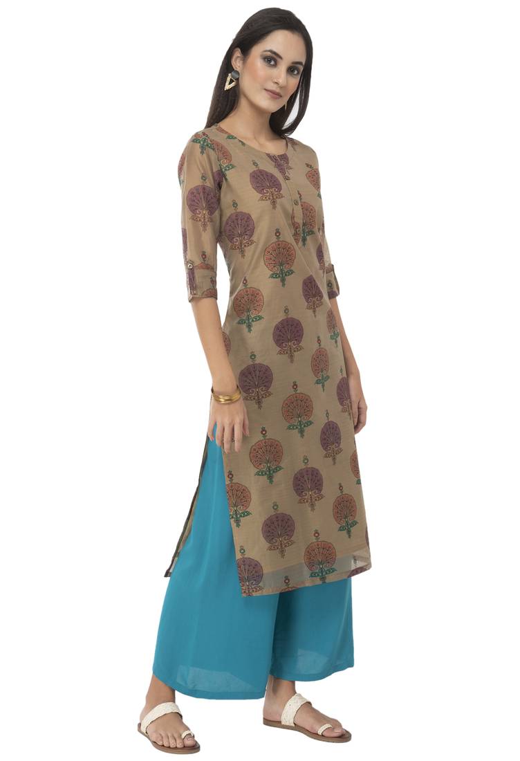 Women multicolor printed art silk kurti