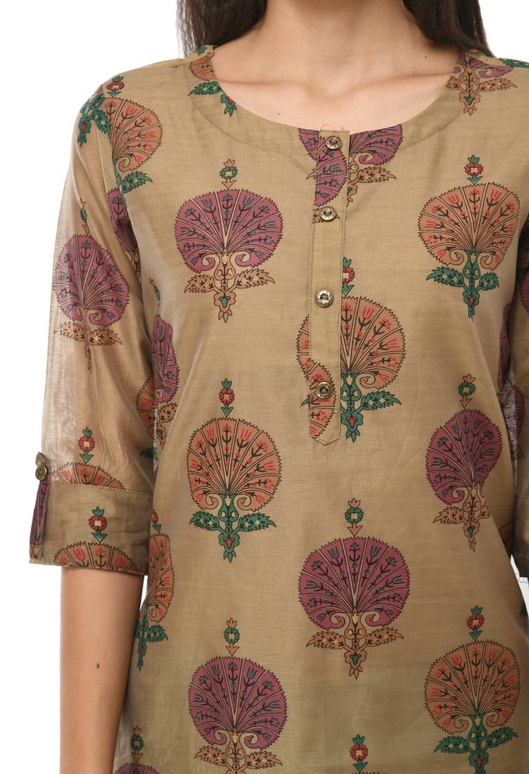 Women multicolor printed art silk kurti