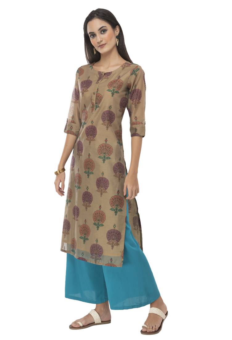 Women multicolor printed art silk kurti