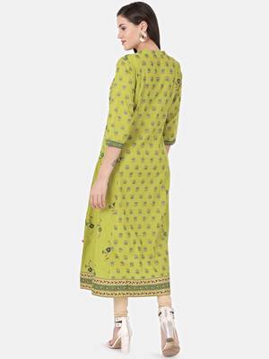 Light-green printed cotton kurtas-and-kurtis 3