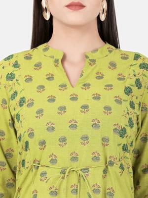 Light-green printed cotton kurtas-and-kurtis 4