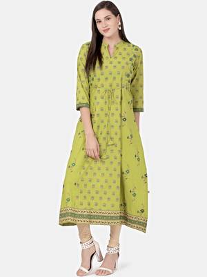 Light-green printed cotton kurtas-and-kurtis 5
