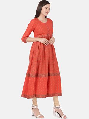 Orange printed cotton kurtas-and-kurtis 2