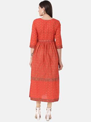 Orange printed cotton kurtas-and-kurtis 3