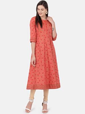 Peach printed cotton kurtas-and-kurtis 1