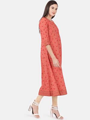 Peach printed cotton kurtas-and-kurtis 2