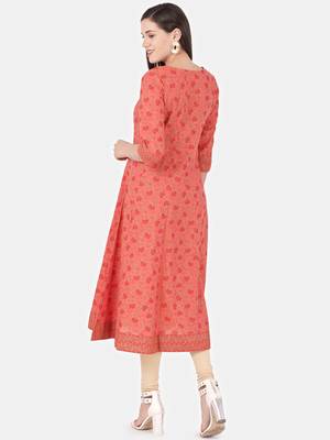 Peach printed cotton kurtas-and-kurtis 3