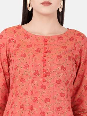Peach printed cotton kurtas-and-kurtis 4