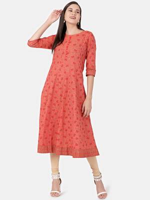Peach printed cotton kurtas-and-kurtis 5