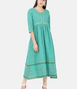 Green printed cotton kurtas-and-kurtis