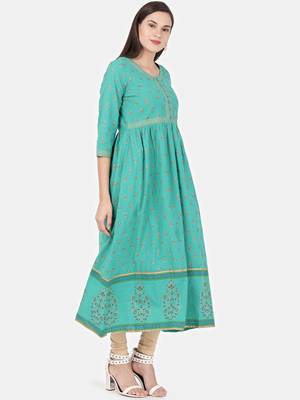 Green printed cotton kurtas-and-kurtis 2