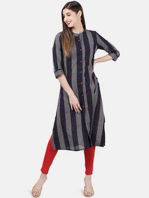 Dark-blue woven cotton kurtas-and-kurtis 1