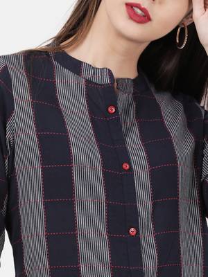 Dark-blue woven cotton kurtas-and-kurtis 2