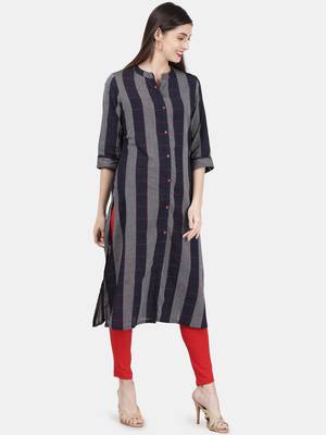 Dark-blue woven cotton kurtas-and-kurtis 5