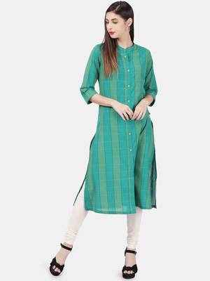 Teal woven cotton kurtas-and-kurtis 1