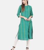 Teal woven cotton kurtas-and-kurtis