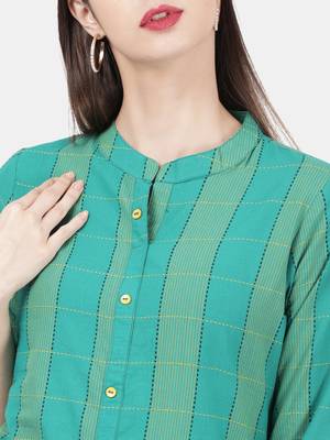Teal woven cotton kurtas-and-kurtis 2