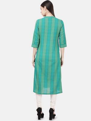Teal woven cotton kurtas-and-kurtis 3