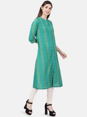 Teal woven cotton kurtas-and-kurtis 4