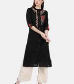 Black embroidered cotton kurtas-and-kurtis