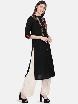 Black embroidered cotton kurtas-and-kurtis 4