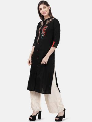 Black embroidered cotton kurtas-and-kurtis 5
