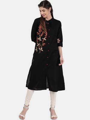 Black embroidered cotton kurtas-and-kurtis 1