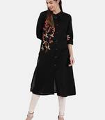 Black embroidered cotton kurtas-and-kurtis