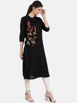 Black embroidered cotton kurtas-and-kurtis 5