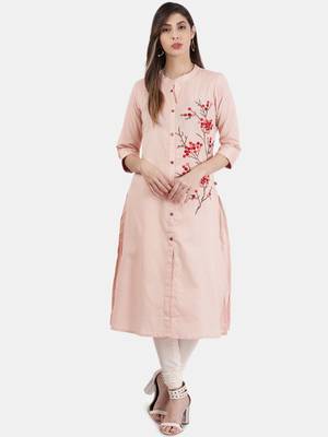 Peach embroidered cotton kurtas-and-kurtis 1