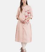 Peach embroidered cotton kurtas-and-kurtis