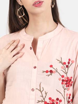 Peach embroidered cotton kurtas-and-kurtis 2