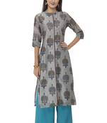 Women grey embroidered silk blend kurti